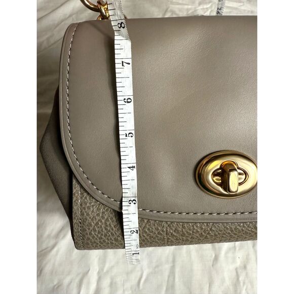 Coach Taupe Pebbled Leather Turnlock Satchel – Chic & Timeless Elegance - Picture 4 of 5